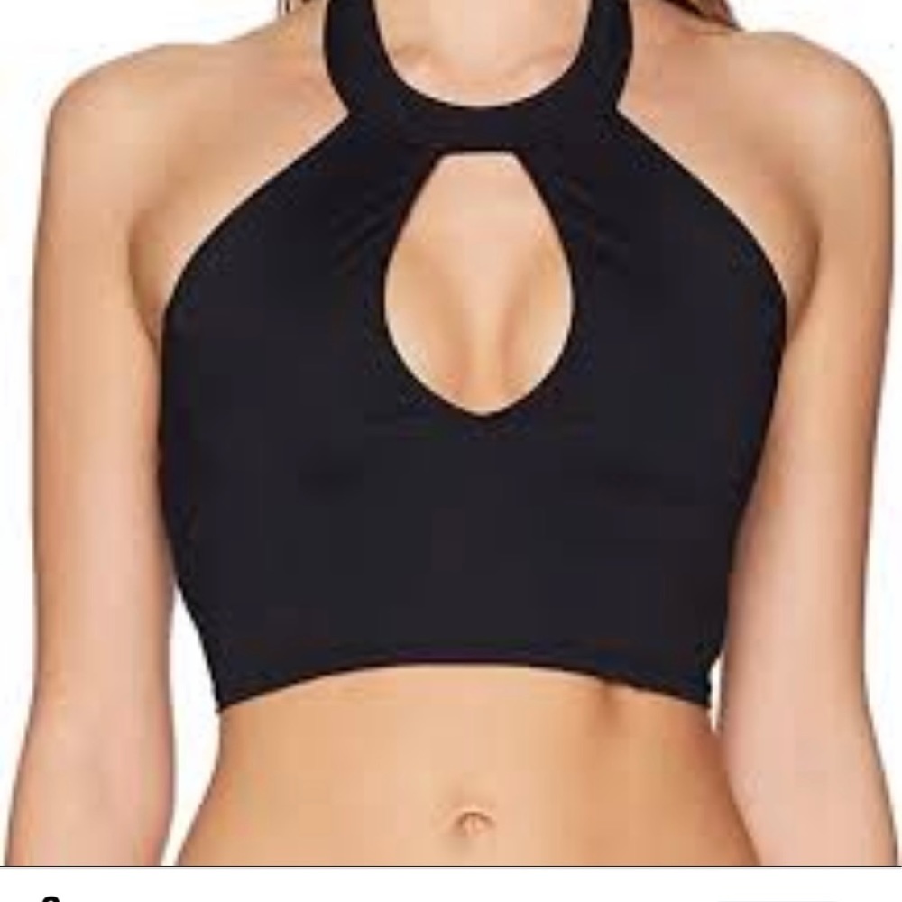 La Blanca Black Island Goddess Halter Midkini Bikini Top size 4 Built in Bra